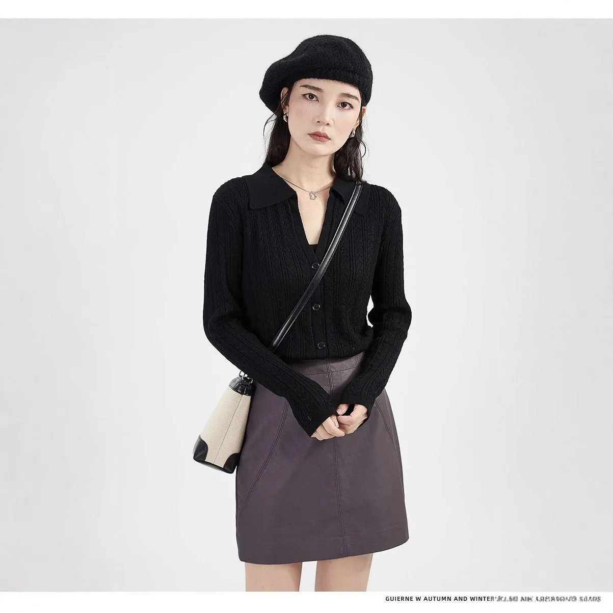 Women’s Slim-Fit Polo-Collar Cardigan Sweater – Elegant & Comfortable Commuter Style, Autumn 2025 sold by Negative product image thumbnail 4