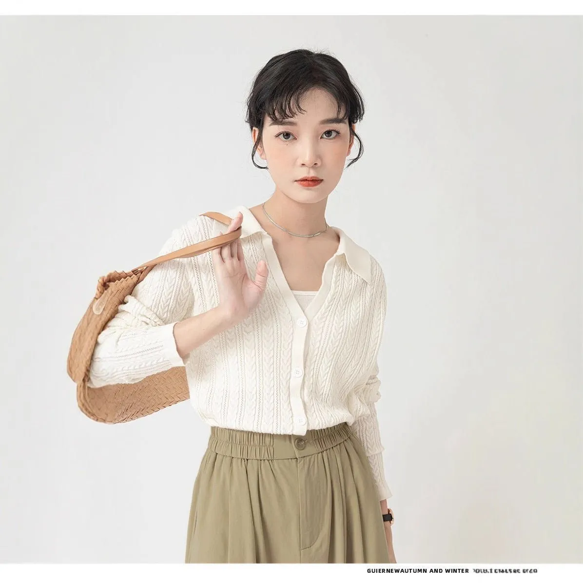 Women’s Slim-Fit Polo-Collar Cardigan Sweater – Elegant & Comfortable Commuter Style, Autumn 2025 sold by Negative product image thumbnail 5
