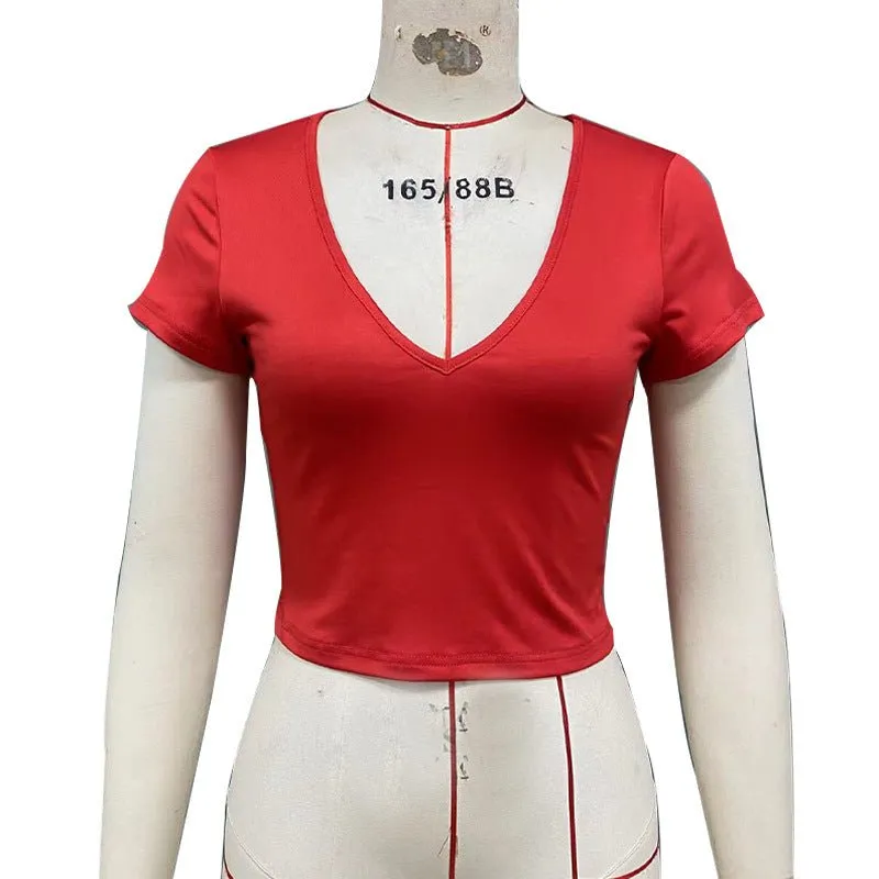 Women’s Milk Silk V-Neck Short Sleeve T-Shirt | Slim Fit Elastic Pullover | Soft Polyester Spandex Top for Daily & Vacation Wear sold by Negative product image thumbnail 5