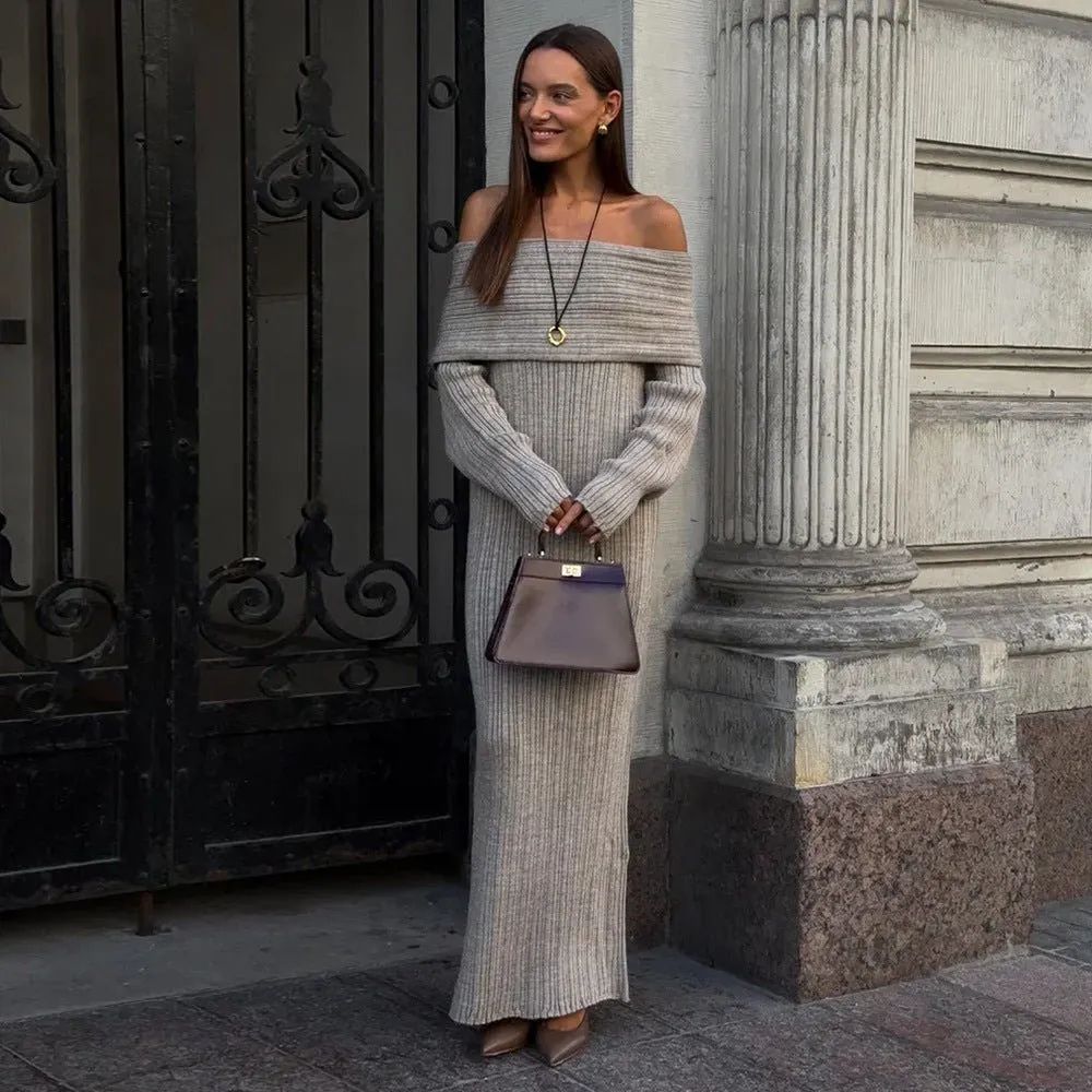 The Sultry Glow | Off-Shoulder Long-Sleeve High-Waist Hip Wrap Maxi Dress sold by Negative product image thumbnail 4