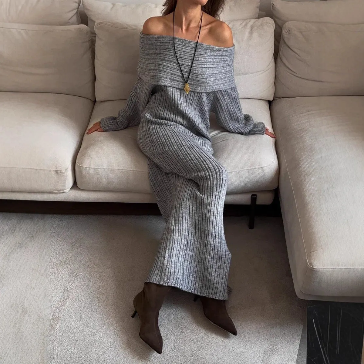 The Sultry Glow | Off-Shoulder Long-Sleeve High-Waist Hip Wrap Maxi Dress sold by Negative product image thumbnail 2