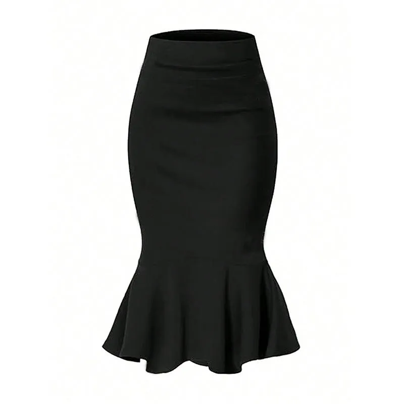 Women’s Black Fishtail Midi Skirt – Elegant High-Stretch Polyester Blend Zipper Skirt (Spring–Summer 2025) sold by Negative product image thumbnail 3