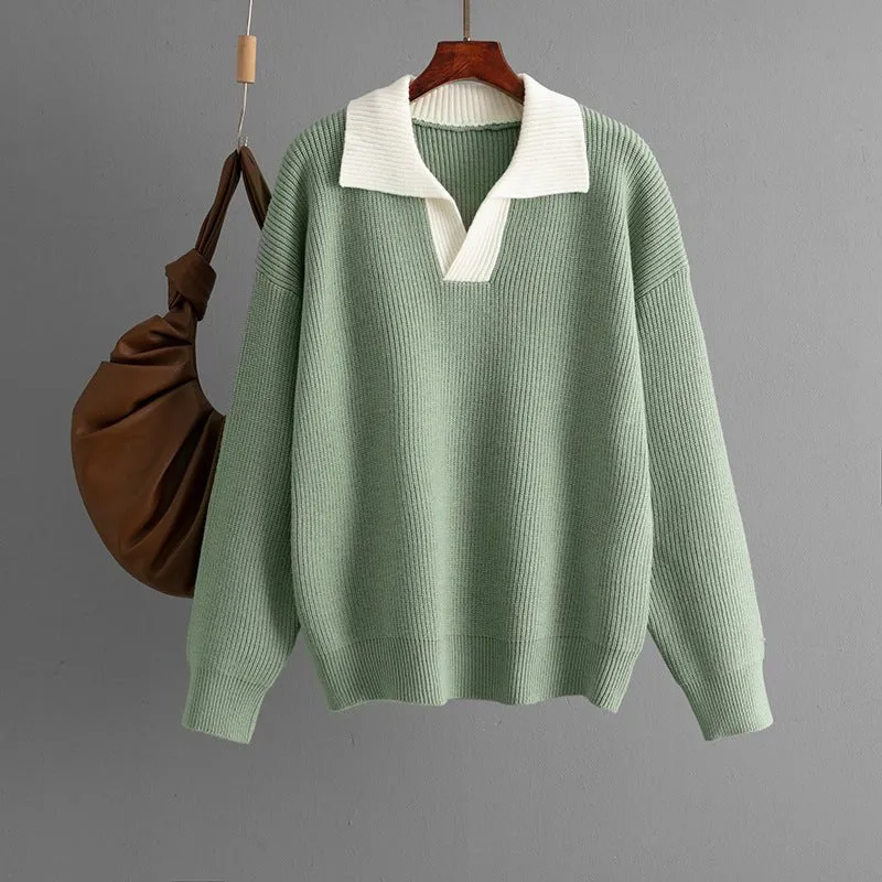 The Cozy Contrast | Color-Matched Polo Collar Knitted Sweater sold by Negative product image thumbnail 4