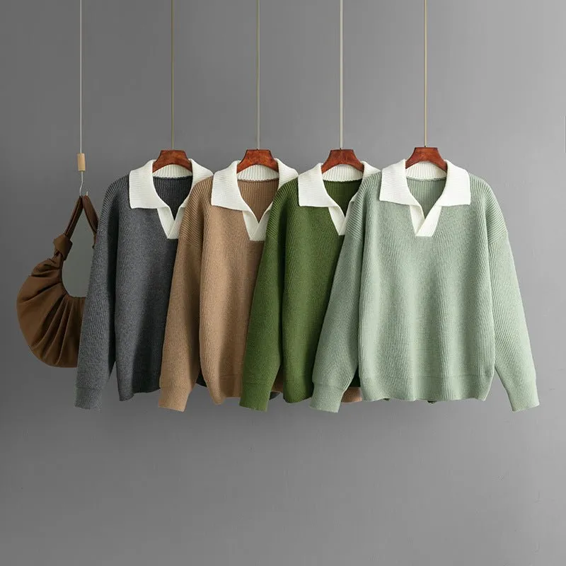 The Cozy Contrast | Color-Matched Polo Collar Knitted Sweater made by Negative