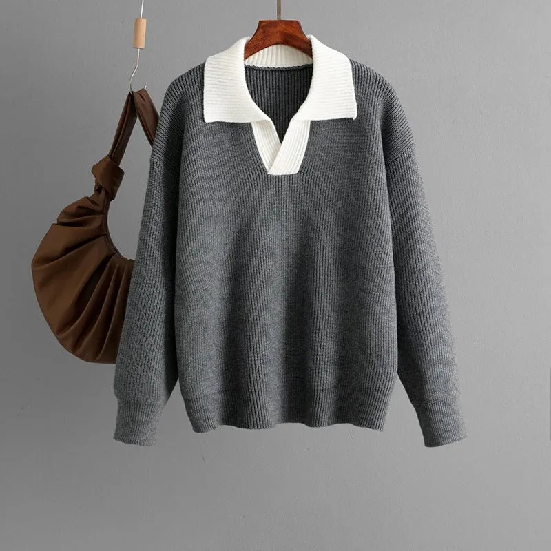 The Cozy Contrast | Color-Matched Polo Collar Knitted Sweater sold by Negative product image thumbnail 3