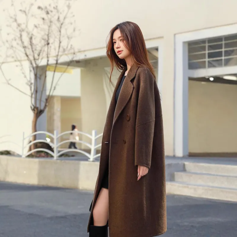 Premium Double-sided wool coat women's medium and long 2025 autumn and winter new cocoon high-end woolen coat made by Negative