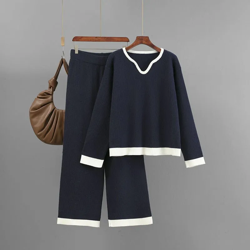 The Urban Contrast | Pit Strip Knitted V-Neck Top & Wide-Leg Pants Set sold by Negative product image thumbnail 3