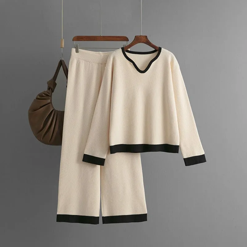 The Urban Contrast | Pit Strip Knitted V-Neck Top & Wide-Leg Pants Set sold by Negative product image thumbnail 4