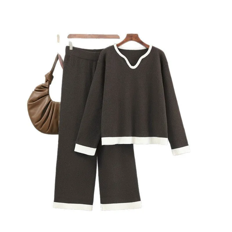 The Urban Contrast | Pit Strip Knitted V-Neck Top & Wide-Leg Pants Set sold by Negative product image thumbnail 5
