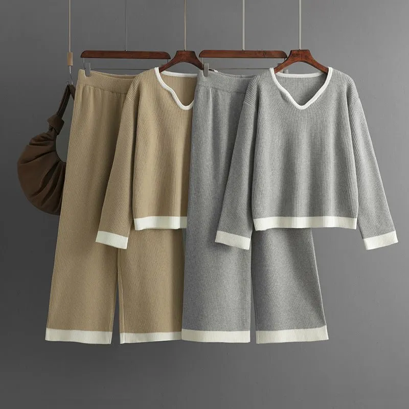 The Urban Contrast | Pit Strip Knitted V-Neck Top & Wide-Leg Pants Set sold by Negative product image thumbnail 2