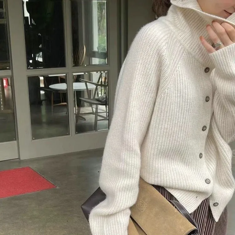The Retro Luxe | Solid Color Cashmere Blend Stand Collar Knit Cardigan sold by Negative product image thumbnail 4