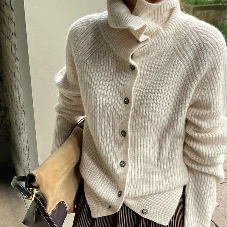 The Retro Luxe | Solid Color Cashmere Blend Stand Collar Knit Cardigan sold by Negative product image thumbnail 3