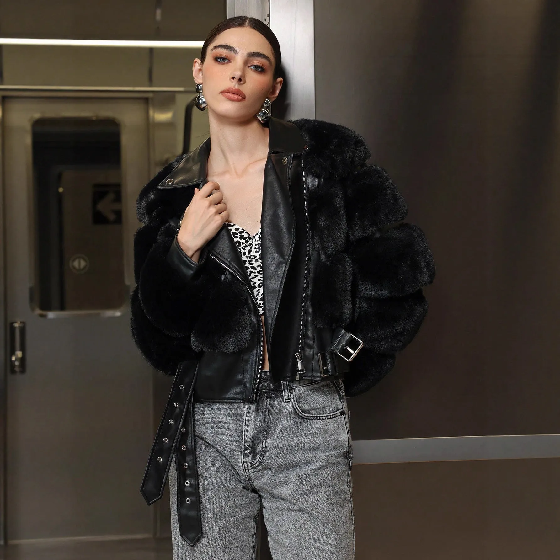 Elegant Fur | Long Black Faux Fur Lapel Zipper Coat sold by Negative product image thumbnail 3