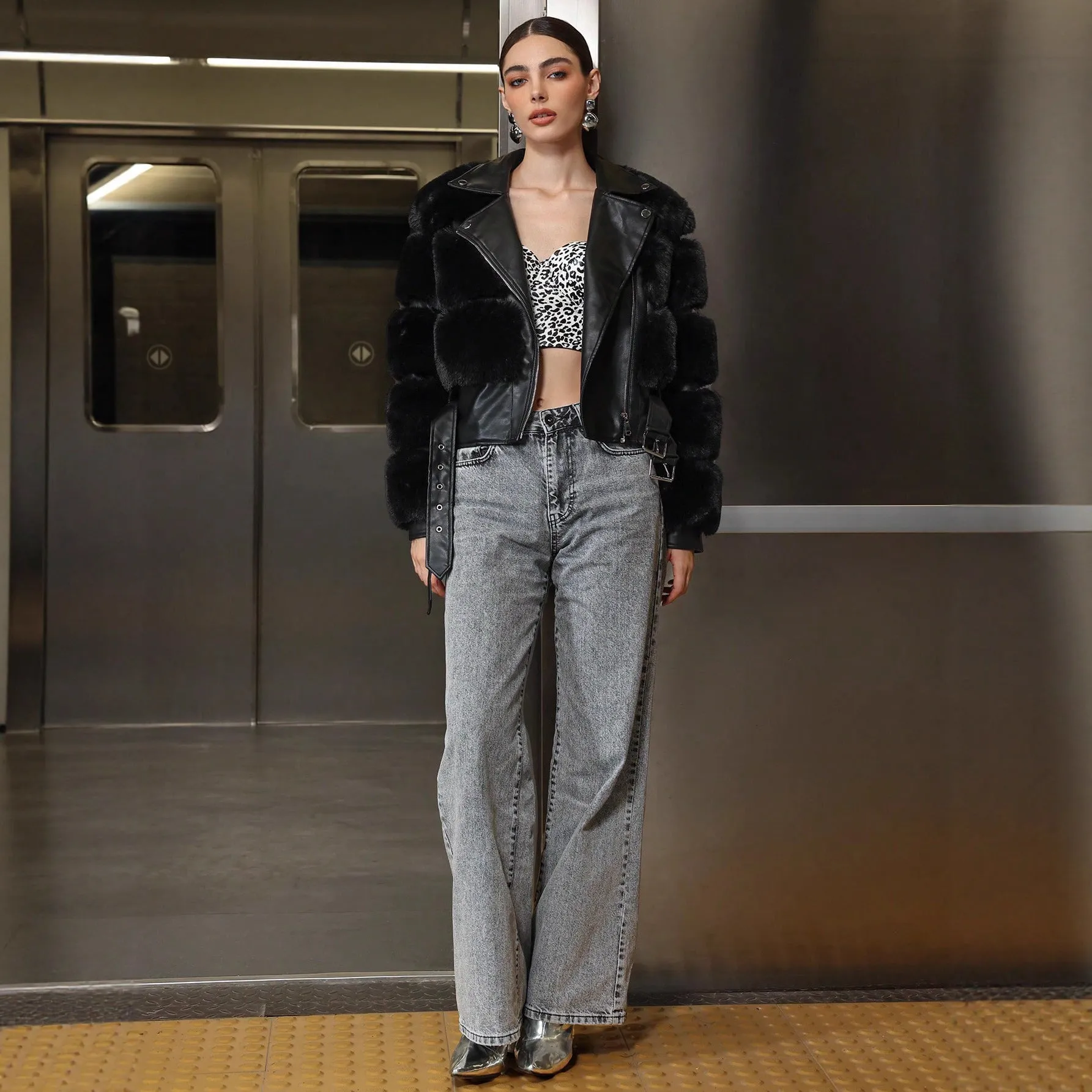 Elegant Fur | Long Black Faux Fur Lapel Zipper Coat sold by Negative product image thumbnail 4