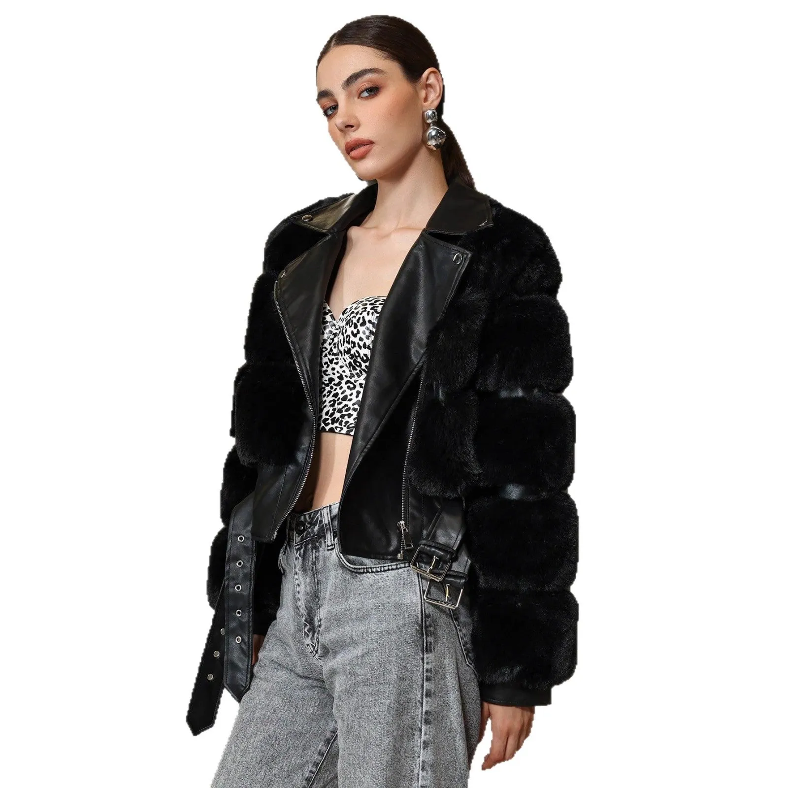 Elegant Fur | Long Black Faux Fur Lapel Zipper Coat sold by Negative product image thumbnail 5