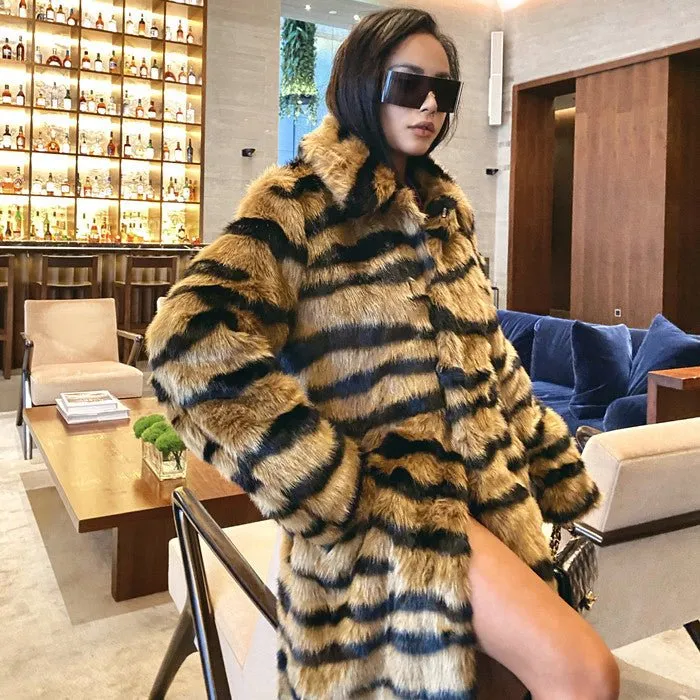 The Wild Sovereign | Imitation Tiger Pattern Extended Faux Fur Coat sold by Negative product image thumbnail 3