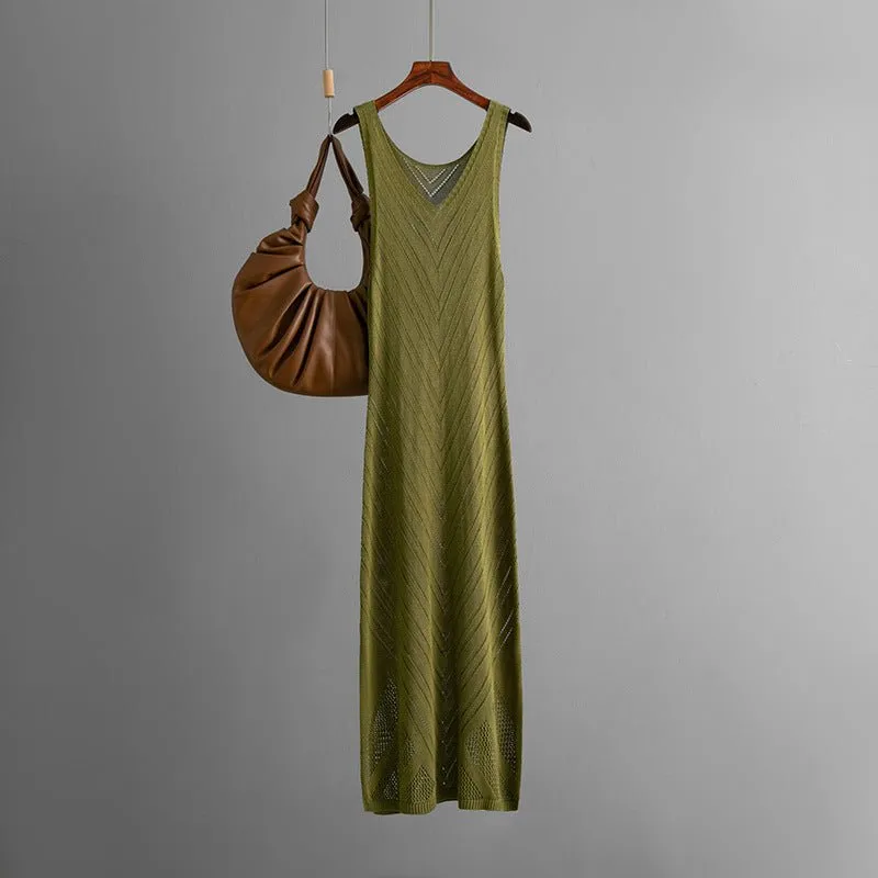 The Coastal Whisper | V-Neck Hollow Knit Sleeveless Maxi Dress sold by Negative product image thumbnail 4