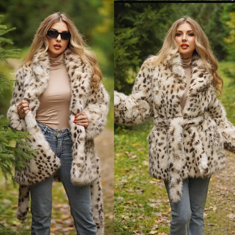 The Leopard Sovereign | Imitation Fur Belted Suit Collar Coat sold by Negative product image thumbnail 3
