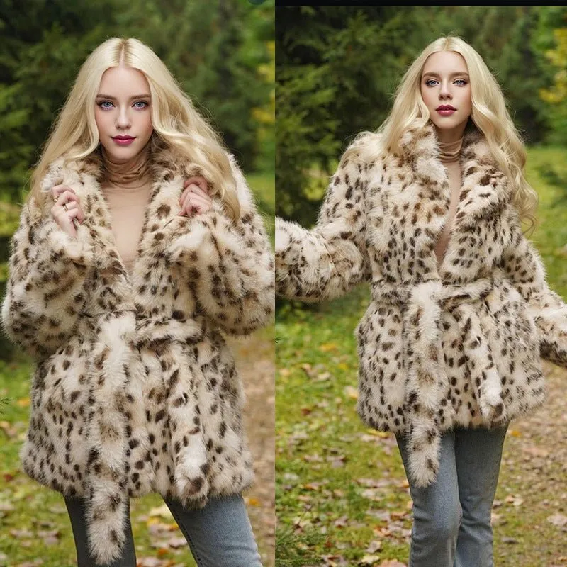 The Leopard Sovereign | Imitation Fur Belted Suit Collar Coat sold by Negative product image thumbnail 4