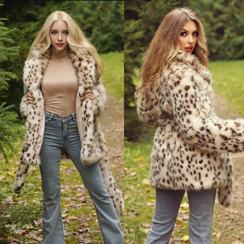 The Leopard Sovereign | Imitation Fur Belted Suit Collar Coat made by Negative
