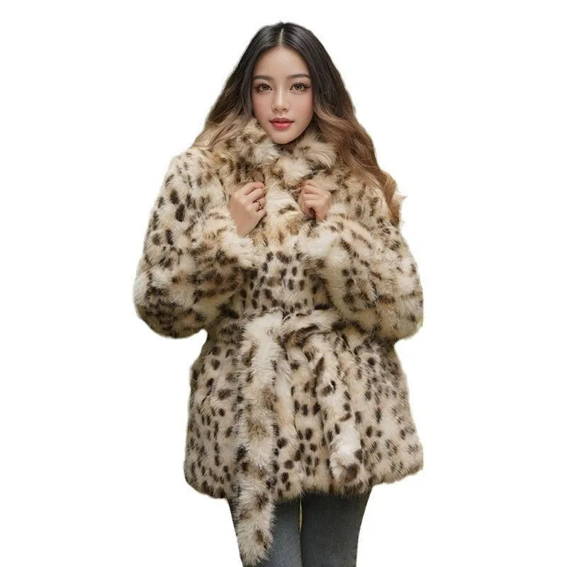 The Leopard Sovereign | Imitation Fur Belted Suit Collar Coat sold by Negative product image thumbnail 5