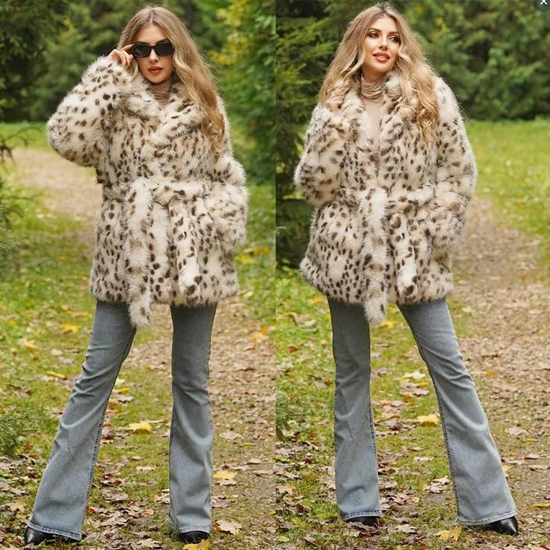 The Leopard Sovereign | Imitation Fur Belted Suit Collar Coat sold by Negative product image thumbnail 2