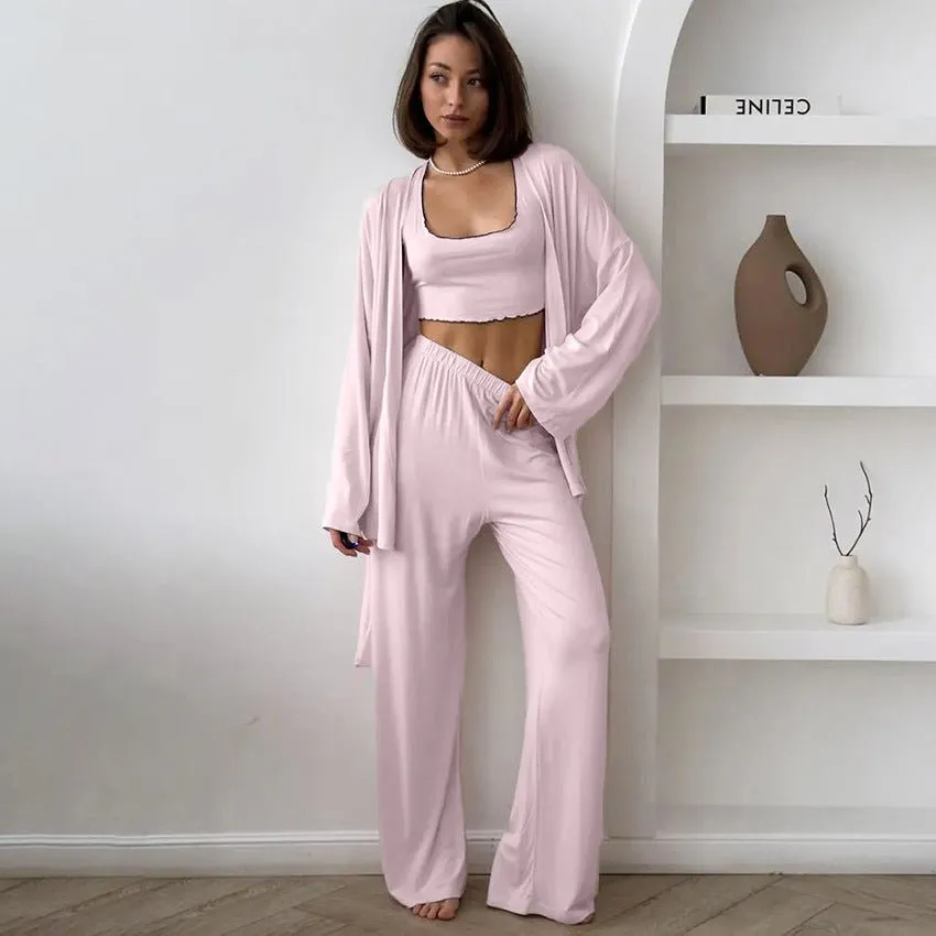 Cloud-Soft Dream | Ruffled Milk Silk 3-Piece Pajama Set sold by Negative product image thumbnail 3
