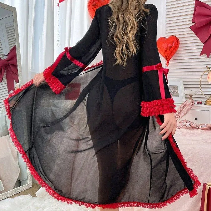 The Onyx Longline | Sheer Lace Trim Summer Robe & Housecoat sold by Negative product image thumbnail 4