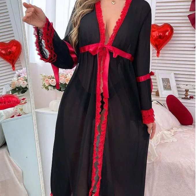 The Onyx Longline | Sheer Lace Trim Summer Robe & Housecoat sold by Negative product image thumbnail 5
