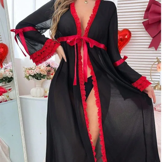 The Onyx Longline | Sheer Lace Trim Summer Robe & Housecoat sold by Negative product image thumbnail 3