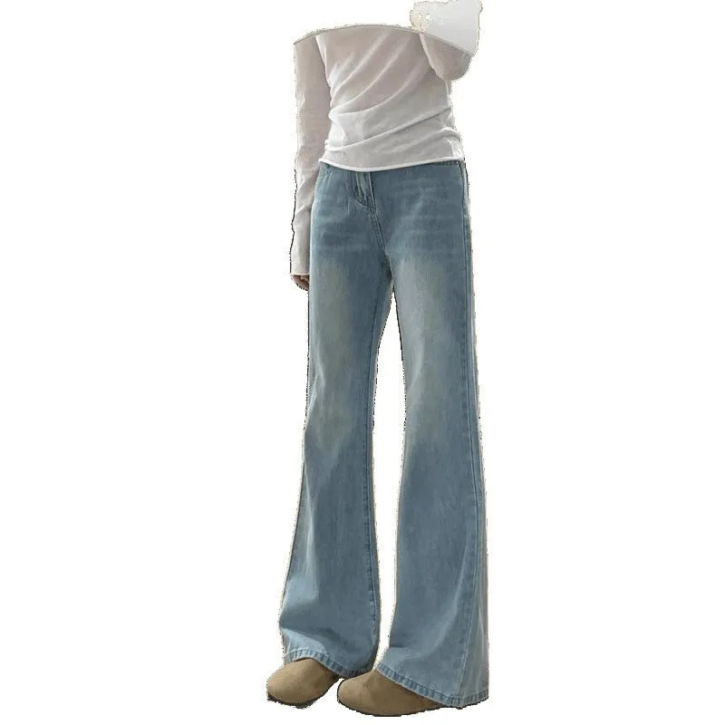 Women’s Ultra-Low Waist Wide Leg Jeans – Blue Summer Ultra-Thin Denim | Washed Casual Urban Style sold by Negative product image thumbnail 5