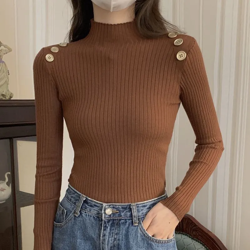 Slim Fit Semi-Turtleneck Sweater for Women – Elegant Commuter Pullover FD sold by Negative product image thumbnail 5