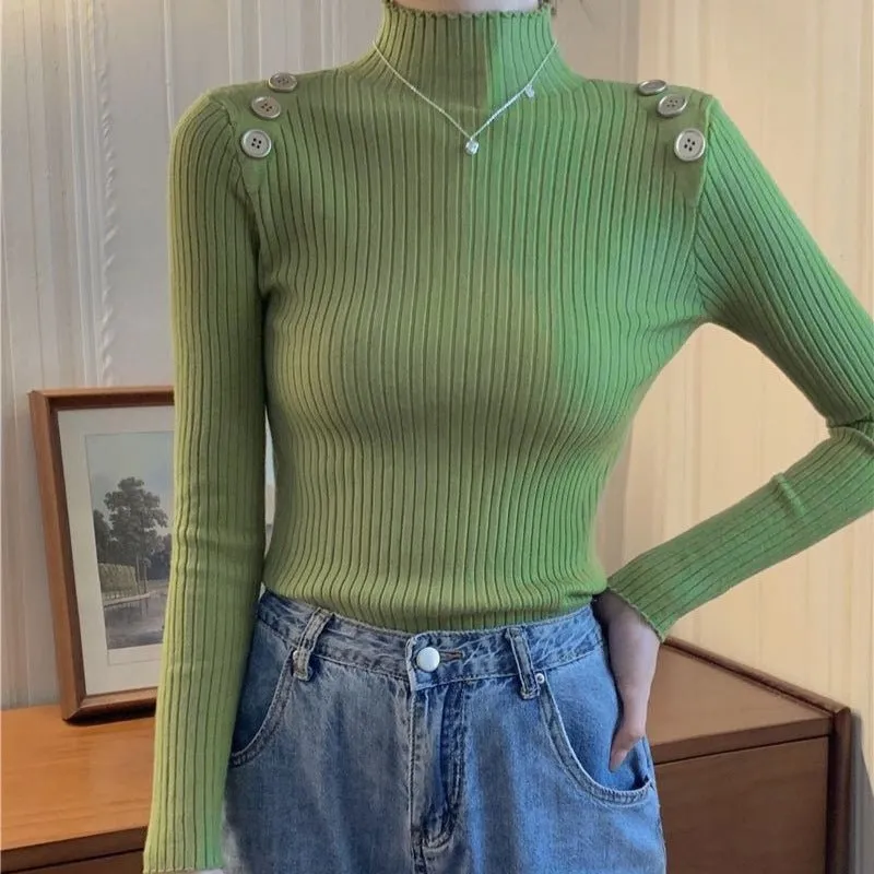 Slim Fit Semi-Turtleneck Sweater for Women – Elegant Commuter Pullover FD sold by Negative product image thumbnail 3