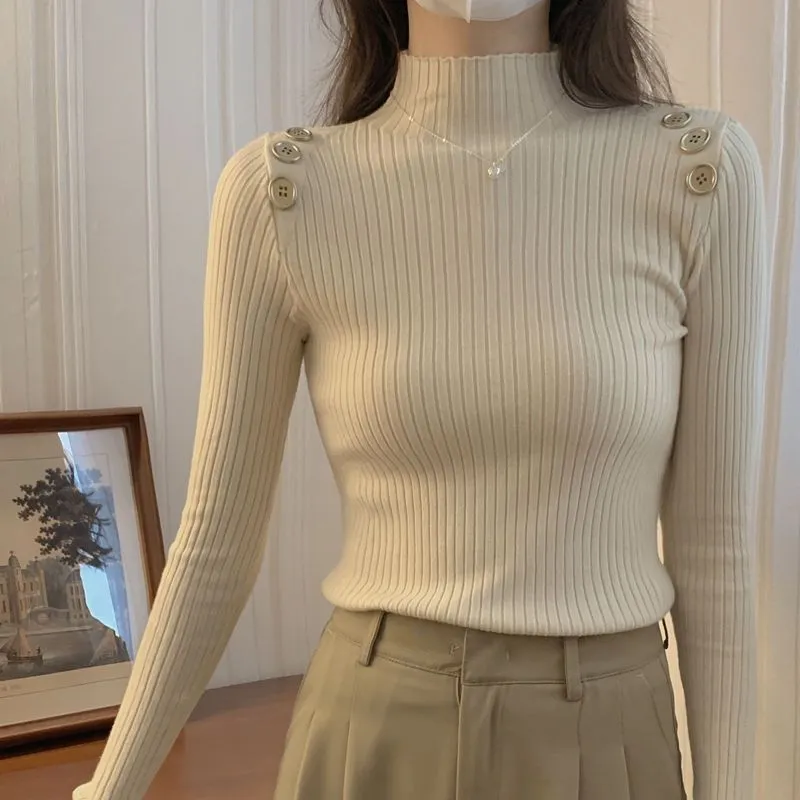 Slim Fit Semi-Turtleneck Sweater for Women – Elegant Commuter Pullover FD sold by Negative product image thumbnail 4