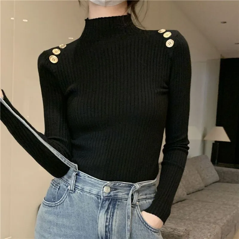Slim Fit Semi-Turtleneck Sweater for Women – Elegant Commuter Pullover FD sold by Negative