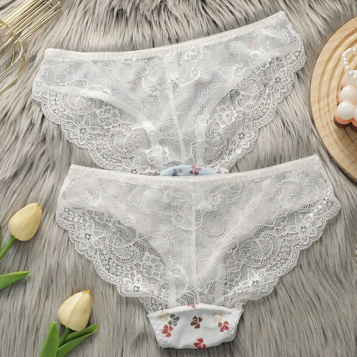 The Floral Desire | Women's Floral Lace Mid-Rise Triangle Panties (2-Pack) sold by Negative product image thumbnail 2