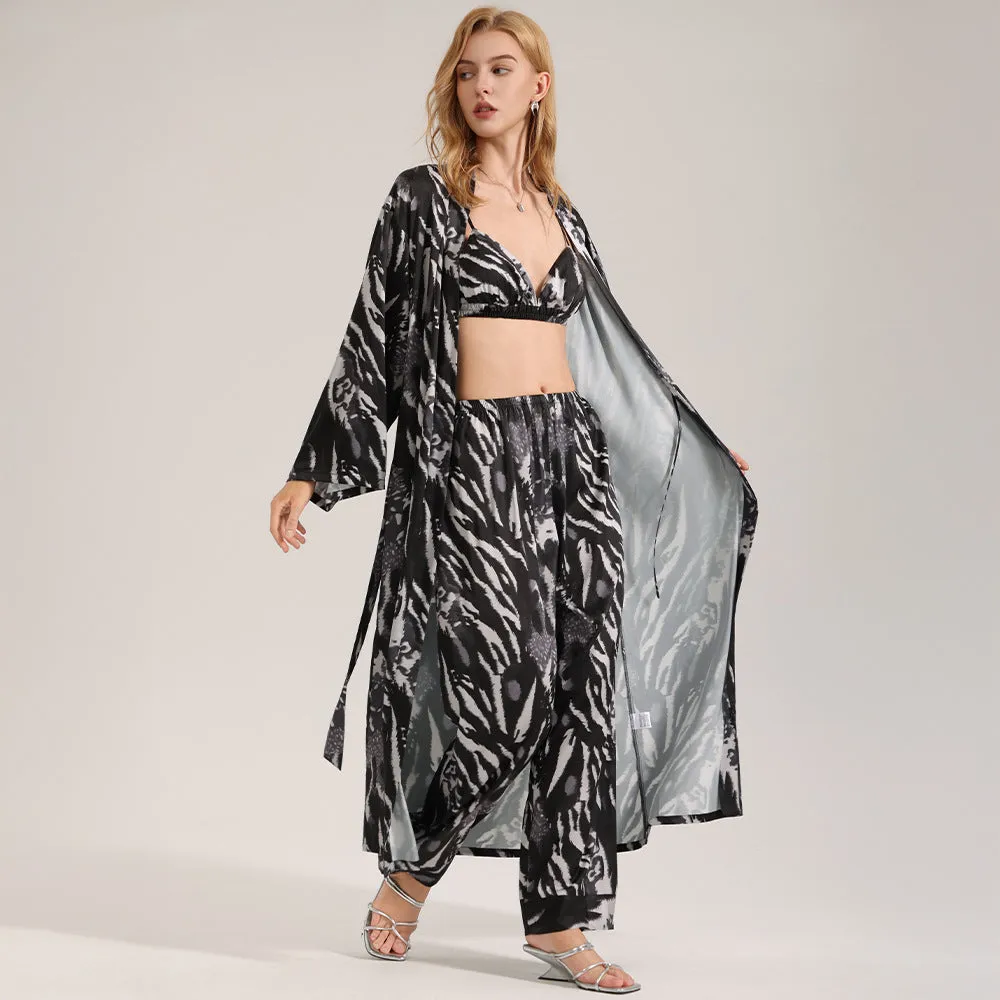 The Wild Elegance | Leopard Print Satin Three-Piece Sleepwear Set sold by Negative product image thumbnail 4