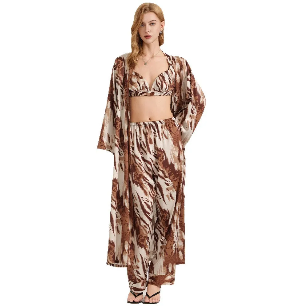The Wild Elegance | Leopard Print Satin Three-Piece Sleepwear Set sold by Negative product image thumbnail 5