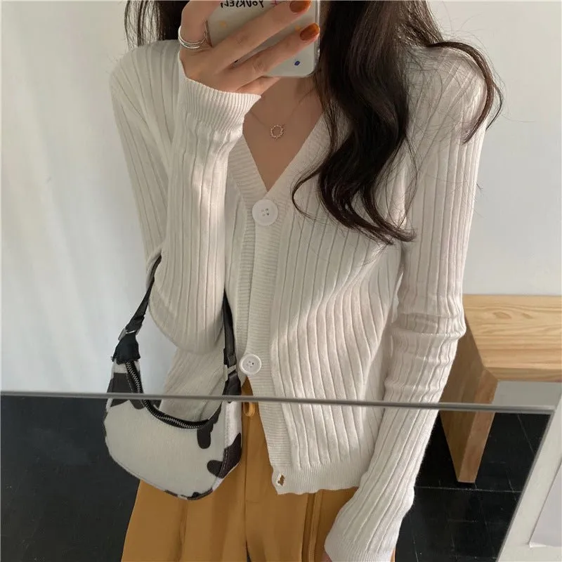 Slim-Fit V-Neck Cardigan for Women – Core-Spun Yarn MY881 – Temperament Commuter Style sold by Negative product image thumbnail 5