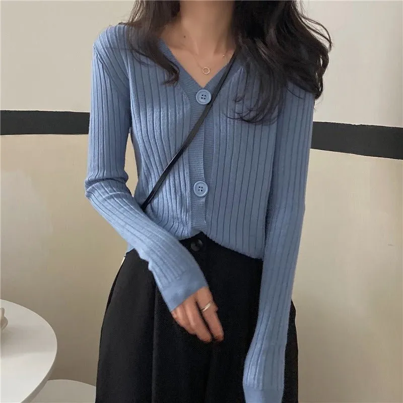 Slim-Fit V-Neck Cardigan for Women – Core-Spun Yarn MY881 – Temperament Commuter Style sold by Negative product image thumbnail 2