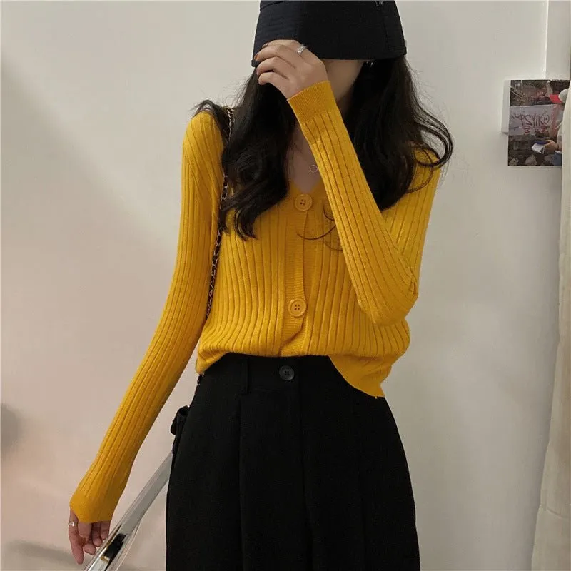 Slim-Fit V-Neck Cardigan for Women – Core-Spun Yarn MY881 – Temperament Commuter Style sold by Negative product image thumbnail 3