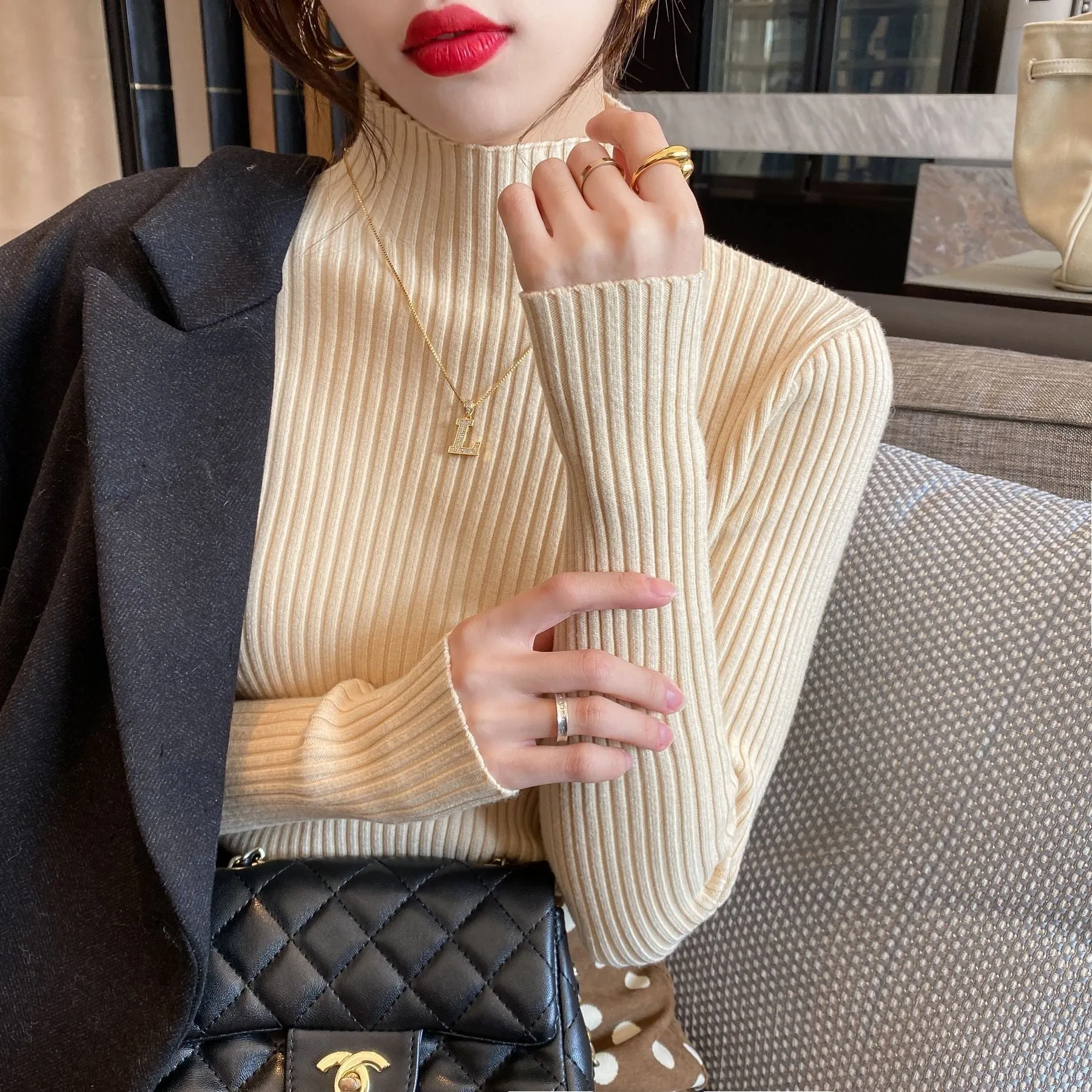 The Graceful Contour | Women's Slim-Fit Semi-Turtleneck Pullover Sweater sold by Negative