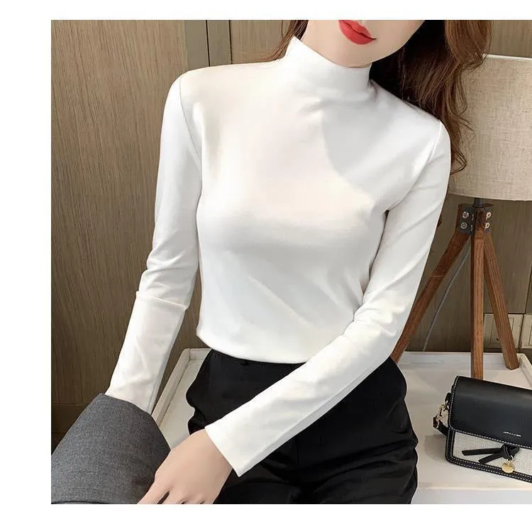 The Effortless Layer | Solid Color Half-Turtleneck Long-Sleeve Base Shirt sold by Negative product image thumbnail 4