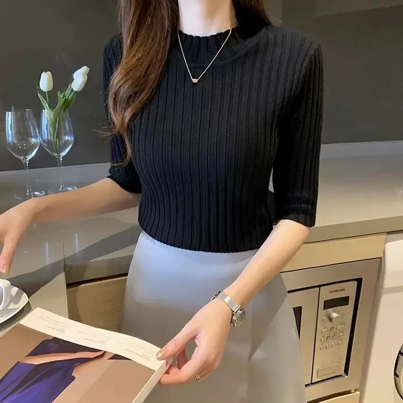 The Refined Whisper | Women's Semi-Turtleneck Core-Spun Yarn T-Shirt sold by Negative product image thumbnail 5