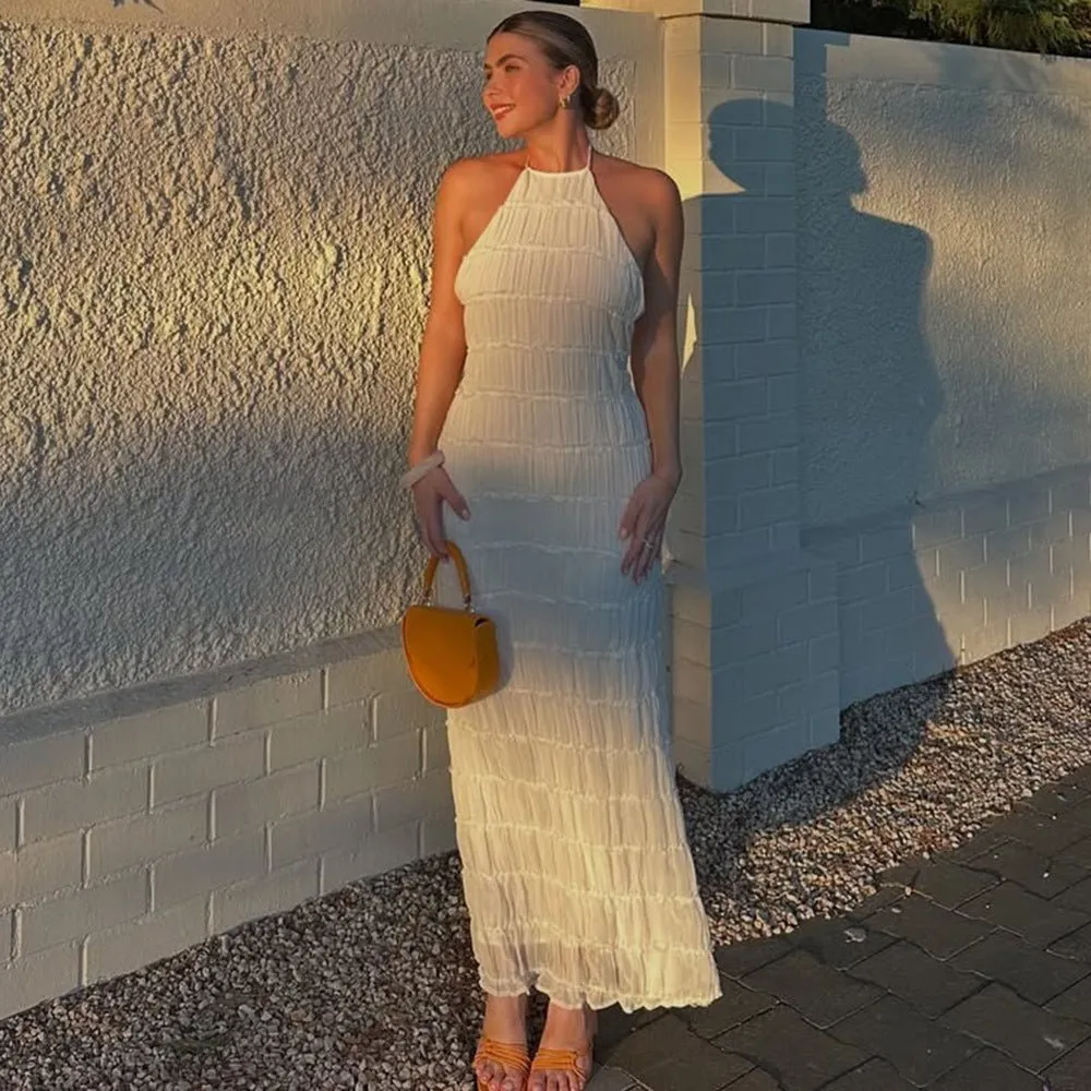 Ethereal Muse | Backless Pleated Halter Maxi Dress sold by Negative product image thumbnail 3