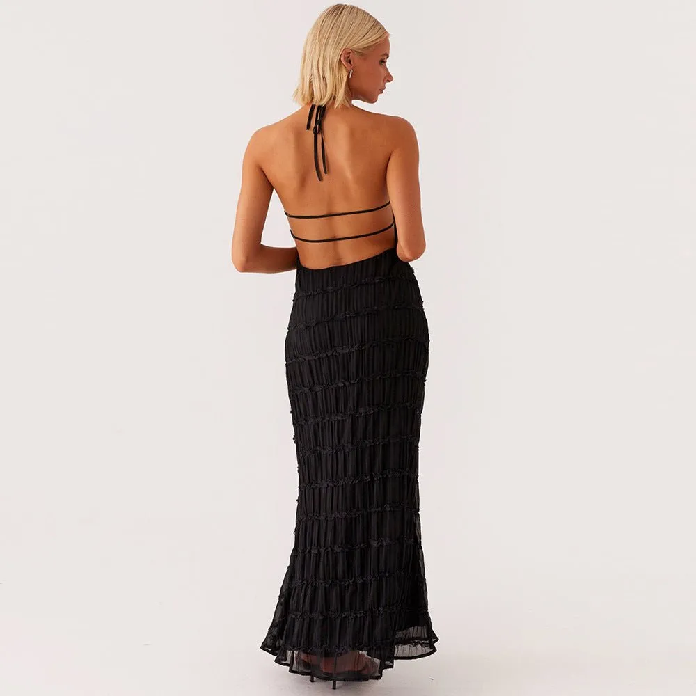 Ethereal Muse | Backless Pleated Halter Maxi Dress sold by Negative product image thumbnail 4