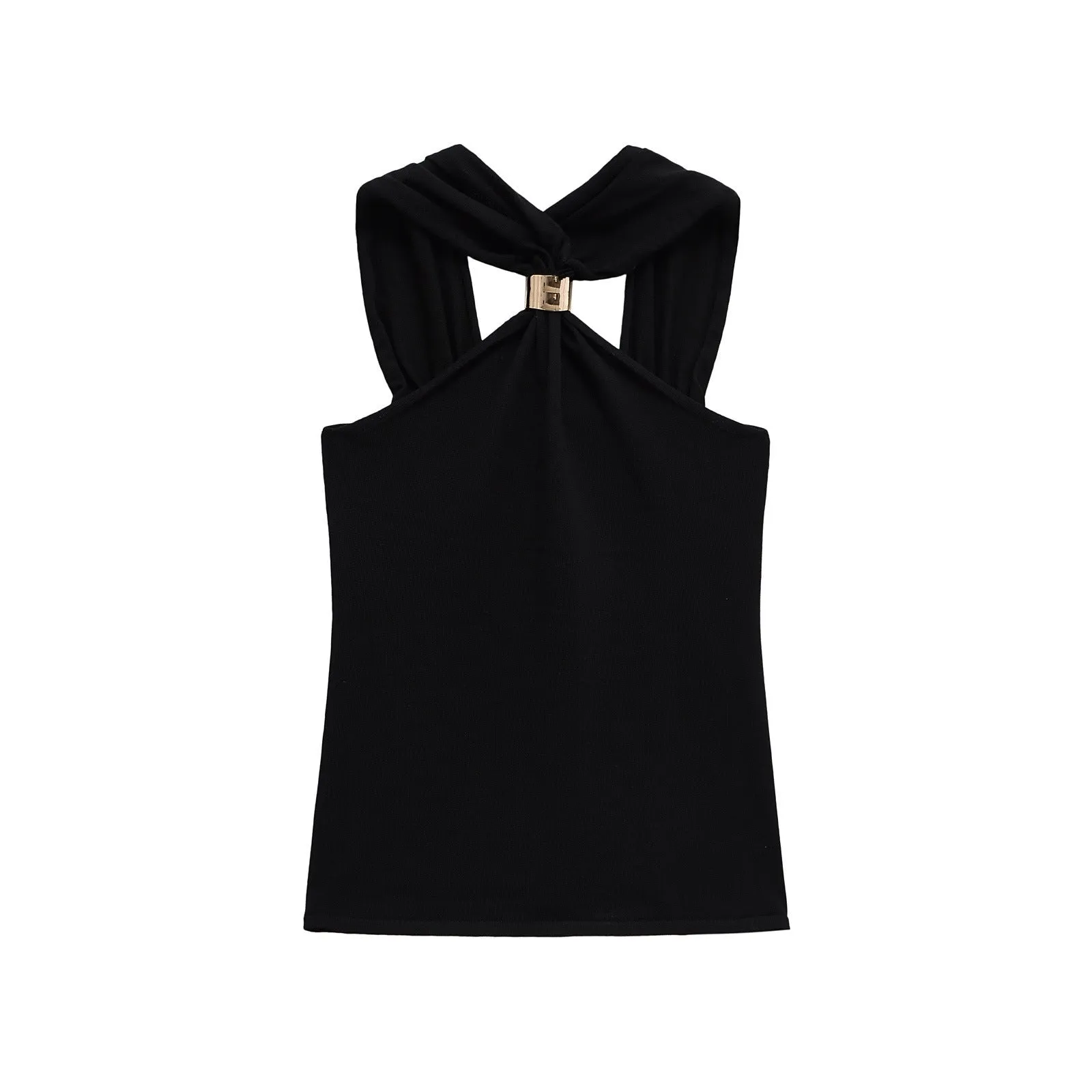 Women's Gold Inlay Halter Neck Top - European Style Blouse sold by Negative product image thumbnail 3
