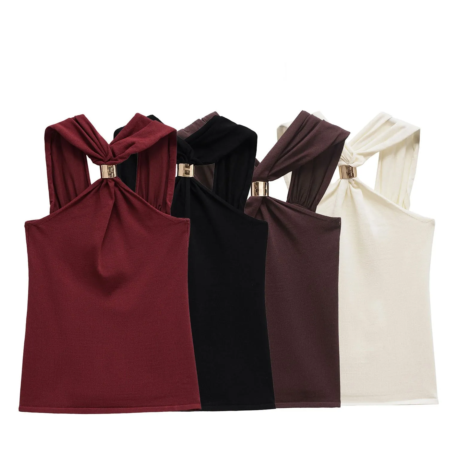 Women's Gold Inlay Halter Neck Top - European Style Blouse sold by Negative