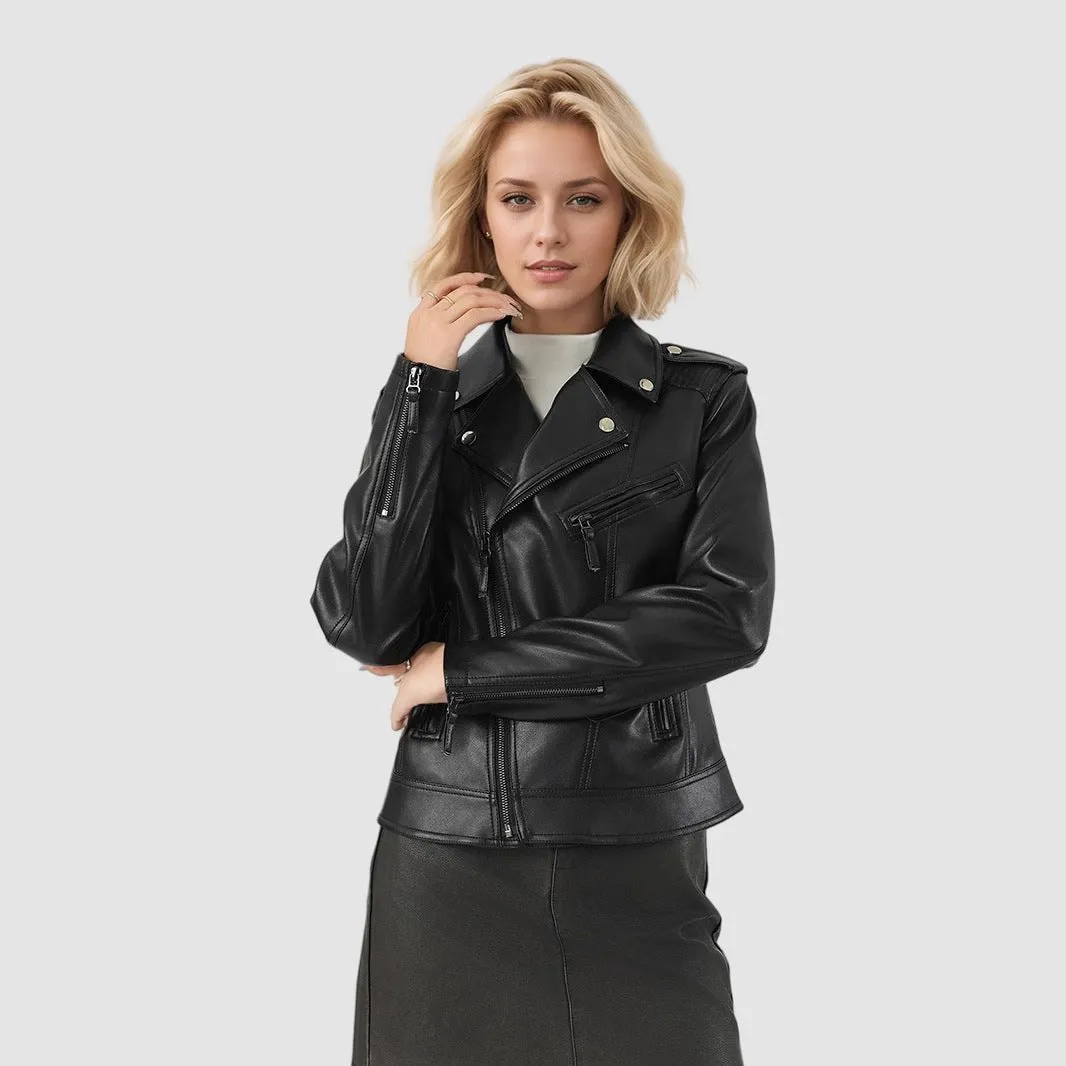 The Urban Elegance | Women's Slim Fit Black PU Leather Jacket sold by Negative product image thumbnail 2
