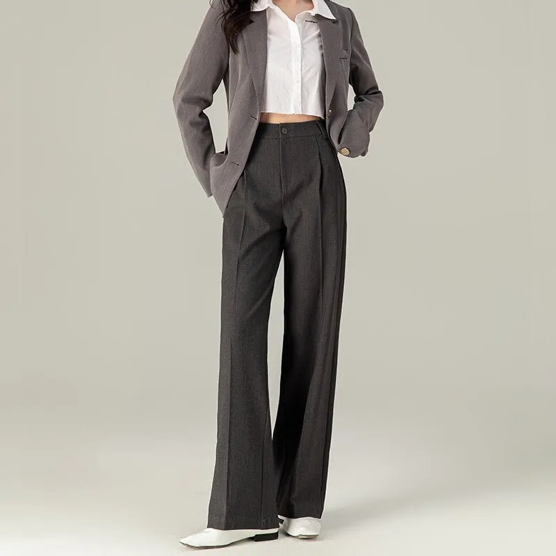Gray Tencel wool narrow version suit pants 2024 autumn and winter drape loose professional thin wide-leg pants women made by Negative